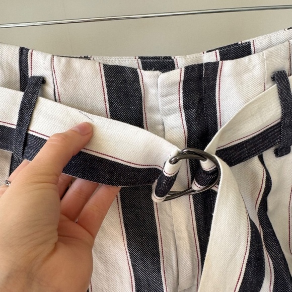 FRAME Belted Blue Red and White Striped Linen Shorts - Picture 3 of 5